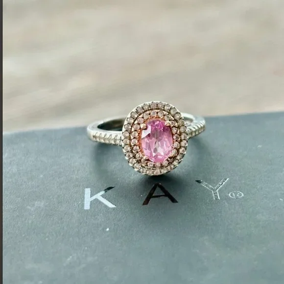 Kay Jewelers Lab-created Pink Sapphire Double Halo Ring with White Sapphires - Picture 6 of 8